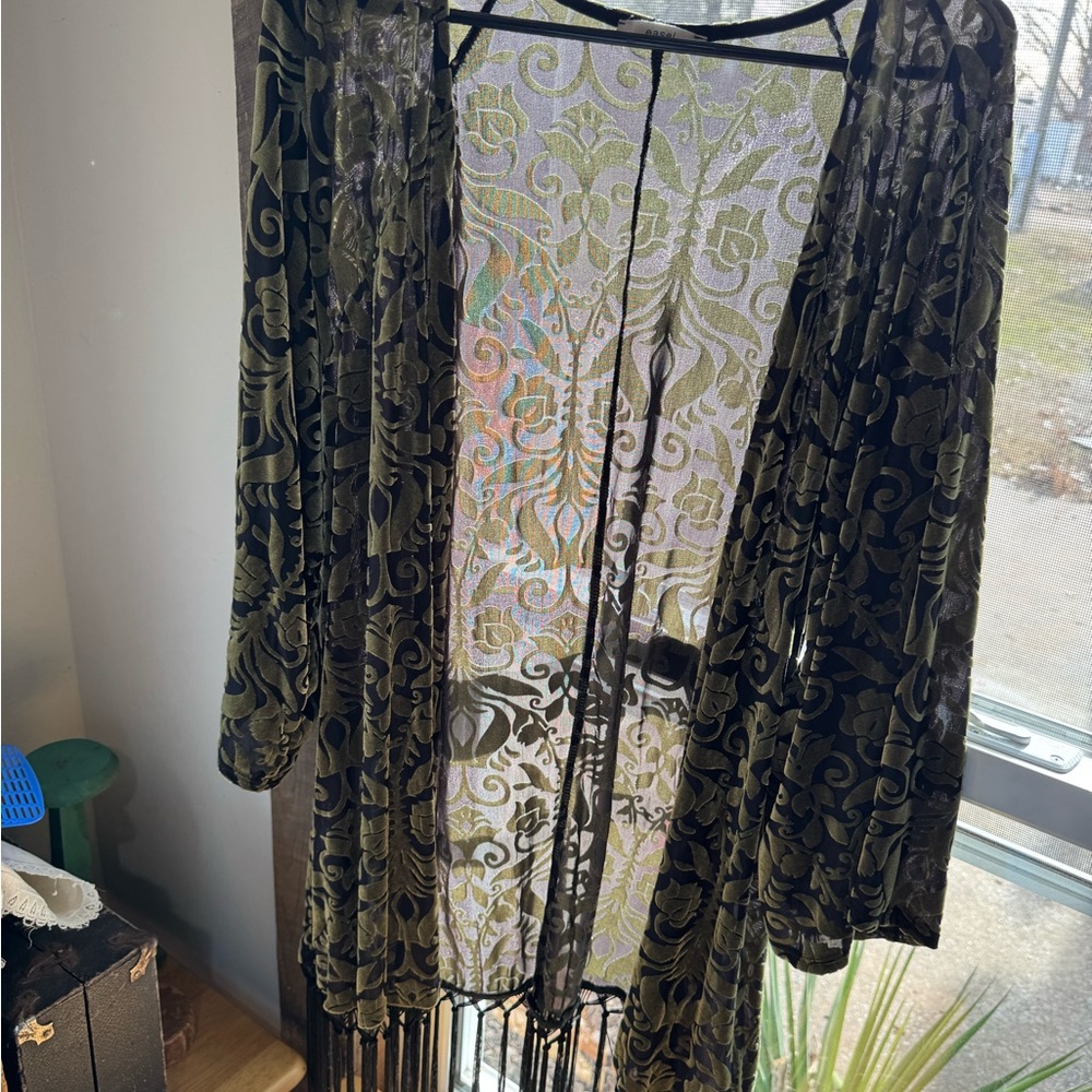 Chic Olive Green Patterned Kimono